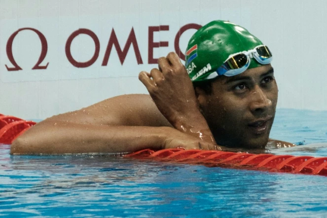Le nageur sud-africain Achmat Hassiem après le 100 m nage libre (S10), le 13 septembre 2016 à Rio lors des Jeux paralympiques