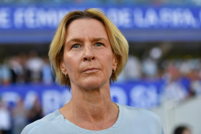 La sélectionneuse de l'Allemagne Martina Voss-Tecklenburg lors du match face à l'Afrique du Sud le 17 juin 2019 à Montpellier lors du Mondial