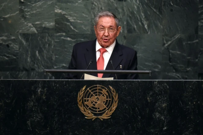 Le président cubain Raul Castro à la tribune de l'ONU à New York, le 26 septembre 2015 