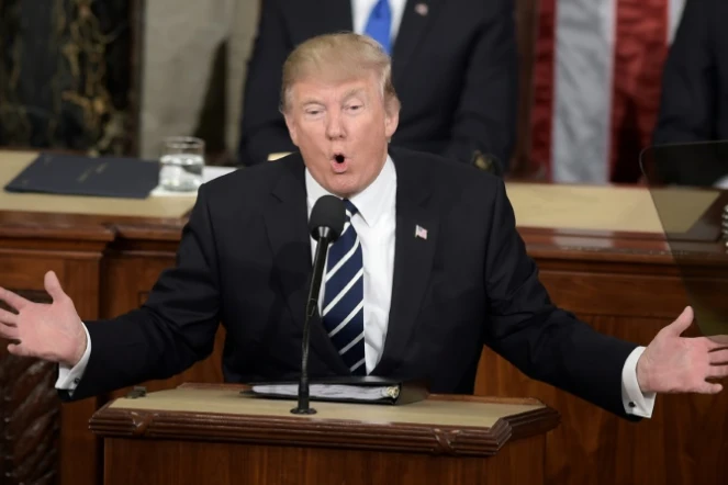 Le président américain Donald Trump lors de son premier discours de politique générale devant le Congrès, au Capitole à Washington, le 28 février 2017