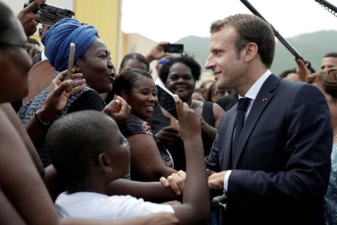 Emmanuel Macron en visite au Quartier d'Orleans, le 29 septembre 2018 à Saint-Martin
