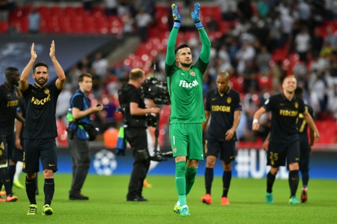 Le gardien monegasque Danijel Subasic et ses coéquipiers, le 14 septembre 2016 à Wembley après leur victoire sur Tottenham (2-1)