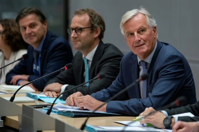 Le négociateur de l'UE sur le Brexit Michel Barnier (à droite sur la photo) avec le ministre britannique chargé de ce dossier Stephen Barclay, le 20 septembre 2019 à Bruxelles.
