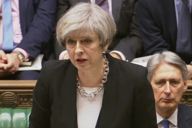 La Première ministre britannique Theresa May devant le Parlement, le 23 mars 2017 à Londres