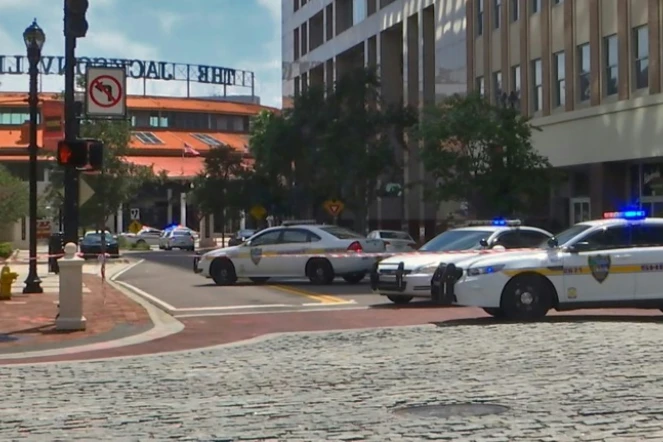 La zone où a eu lieu la fusillade dans un tournoi de jeu vidéo à Jacksonville, en Floride, le 26 août 2018