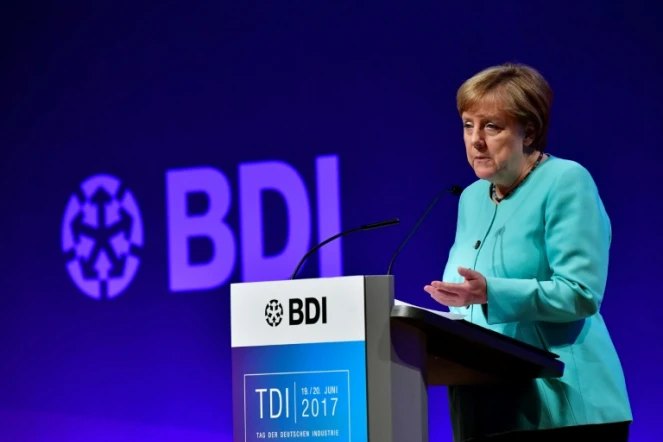 La Chancelière allemande Angela Merkel, los d'un discours devant des industriels, le 20 juin 2017 à Berlin