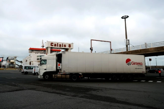 Arrivée à Calais d'un camion en provenance d'Angleterre, le 1er janvier 2020