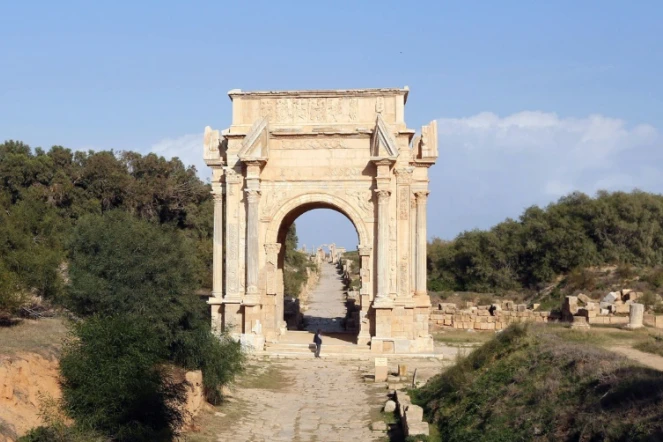 L'arche de Septime Sevère, dans l'ancienne cité romaine de Leptis Magna en Libye, le 18 décembre 2016