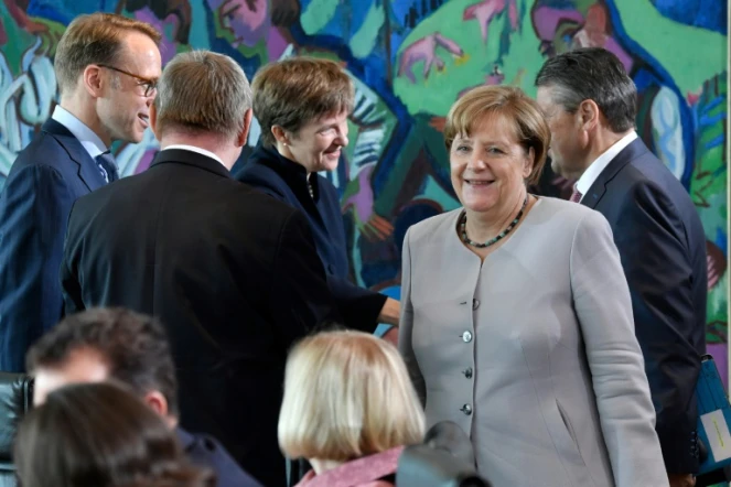 La Chancelière allemande Angela Merkel (d), le 28 juin 2017 à Berlin