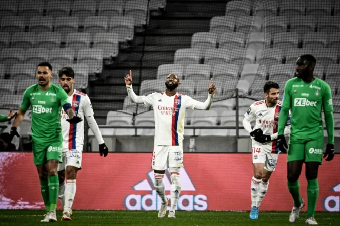 L'attaquant Moussa Dembélé auteur du penalty de la victoire lyonnaise dans le derby du Rhône contre Saint-Etienne, le 21 janvier 2022 à Décines 