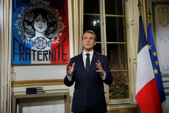 Le président français Emmanuel Macron lors de ses voeux aux Français, le 31 décembre 2018 à Paris 