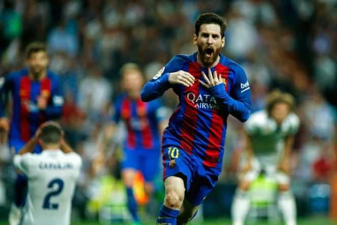 L'attaquant du Barça Lionel Messi, auteur d'un doublé lors du clasico face au Real Madrid à Santiago Bernabeu, le 23 avril 2017