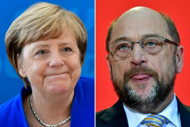 La chancelière allemande Angela Merkel et le chef des sociaux-démocrates Martin Schulz