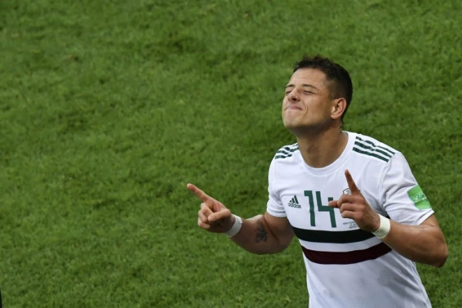 L'attaquant du Mexique "Chicharito" Hernandez savoure son but contre la Corée du Sud au Mondial, le 23 juin 2018 à Rostov 