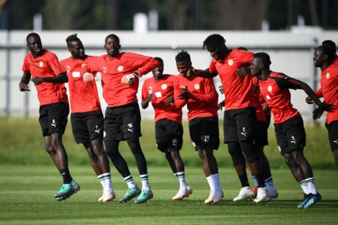 Les joueurs du Sénégal s'entraînent le 27 juin à Samara, avant leur rencontre face à la Colombie le lendemain 