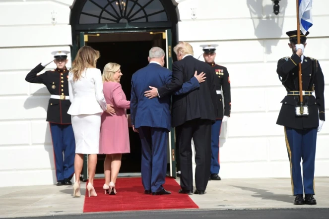 Le Premier ministre israélien, Benjamin Netanyahu et sa femme Sara reçus à la Maison Blanche par Donald et Melania Trump, le 15 février 2017