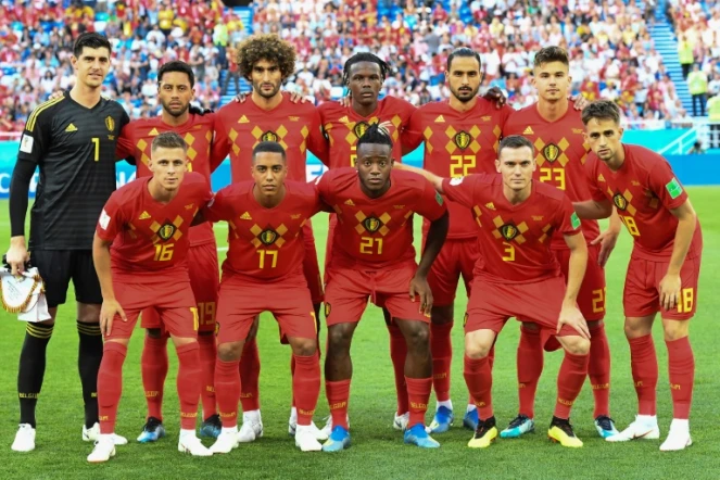 L'équipe de Belgique avant le coup d'envoi du match contre l'Angleterre, le 28 juin 2018 à Kaliningrad