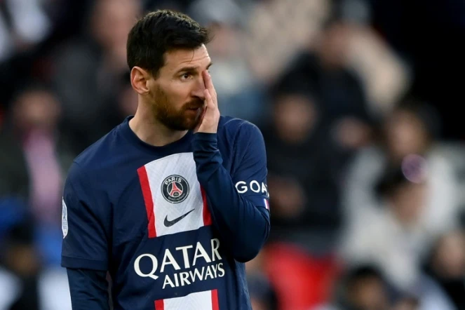 Lionel Messi peu en vue lors de la défaite du PSG contre Rennes au Parc des Princes, le 19 mars 2023  
