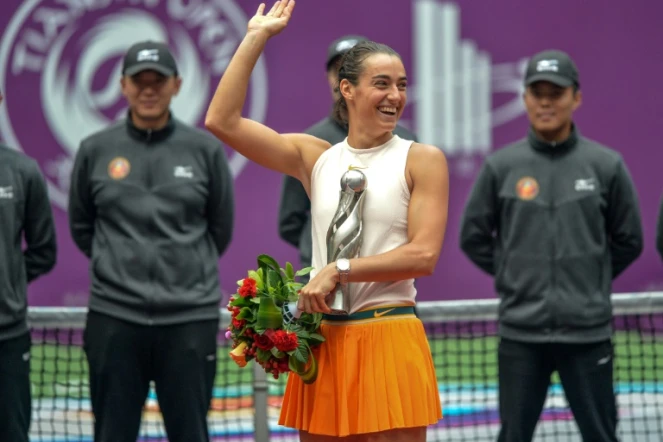 Le bonheur de la Français Caroline Garcia victorieuse du tournoi de Tianjin, le 14 octobre 2018