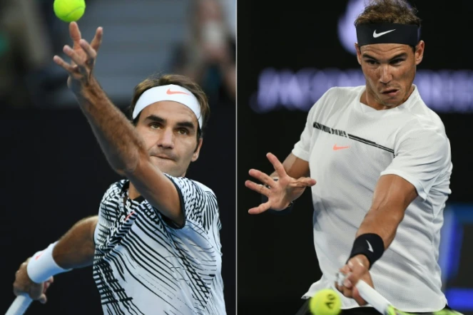 Photo montage de Roger Federer (g) et de Rafael Nadal lors de l'Open d'Australie à Melbourne, le 28 janvier 2017