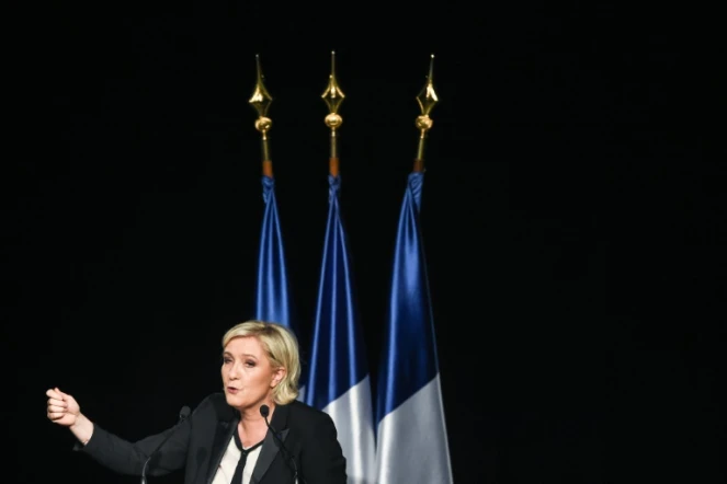 La présidente du FN, candidate à la présidentielle, Marine Le Pen le 5 avril 2017 à Monswiller