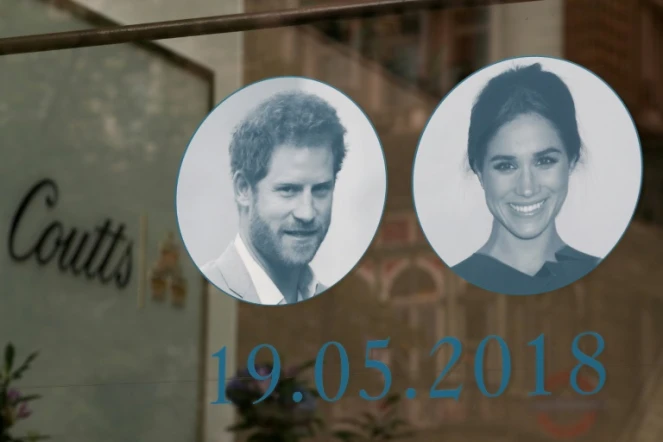 Une vitrine à Londres avant le mariage du prince Harry et de Maghan Markle, le 16 mai 2018