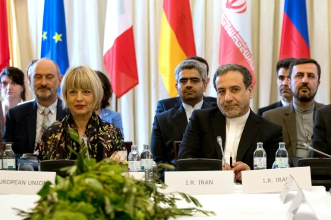 Le vice-ministre iranien des Affaires étrangères, Abbas Araghchi (d) lors d'une réunion des Etats parties, le 28 juillet 2019 à Vienne