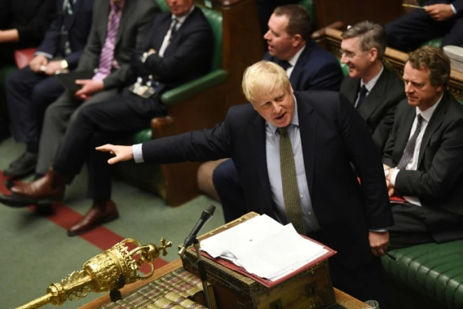 Photo transmise par le Parlement britannique le 8 janvier 2020 du Premier ministre Boris Johnson lors des questions au Premier ministre, première session de 2020