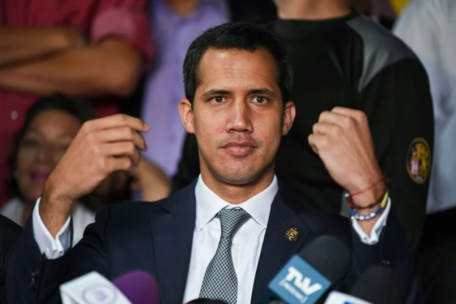 L'opposant Juan Guaido donne une conférence de presse à Caracas, le 3 mai 2019