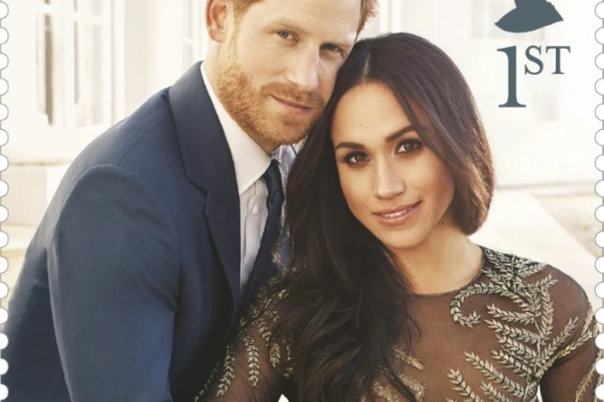 Photo du prince Harry et sa fiancée Meghan Markle fournie par Royal Mail le 14 mai 2018