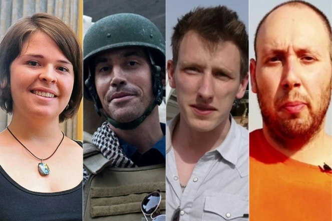 Combinaison de photos d'archives montrant de gauche à droite Kayla Mueller, James Foley, Peter Kassig, et Steven Sotloff