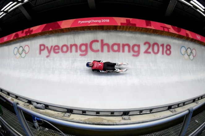 Lors de la séance d'entraînement sur la piste de luge des jeux Olympiques de Pyeongchang, le 8 février 2018