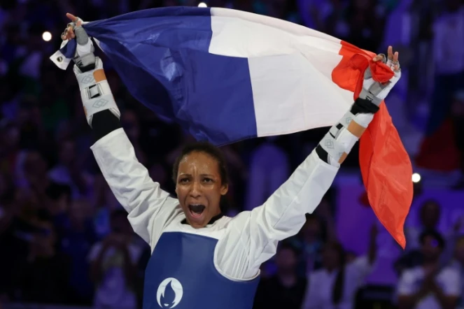 La Française Althéa Laurin, sacrée championne olympique en taekwondo, ayx JO de Paris, le 10 août 2024