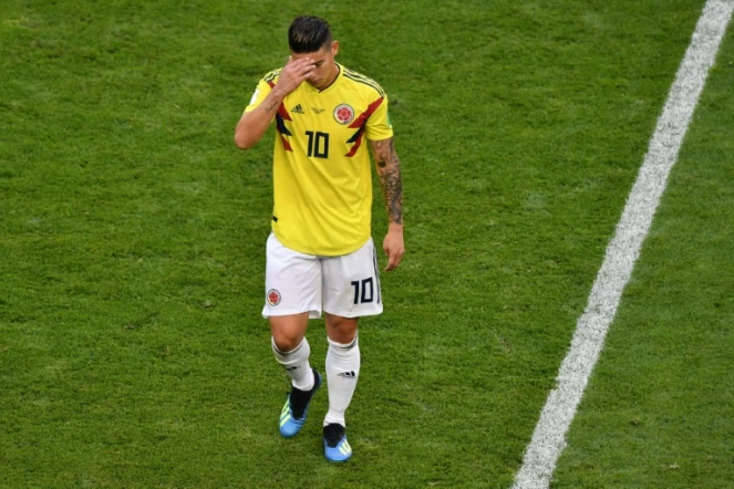 Le milieu de terrain colombien James Rodriguez sort sur blessure lors du match contre le Sénégal, le 28 juin 2018 à Samara