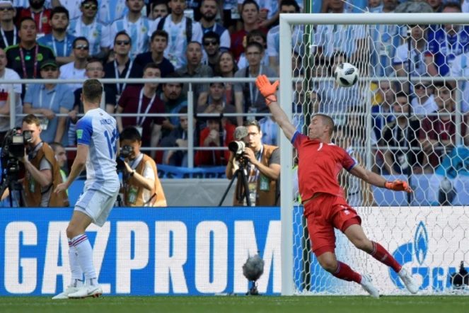 Le gardien de but de l'Islande Hannes Halldorsson contre l'Argentine au Mondial, le 16 juin 2018 à Moscou 