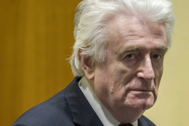 L'ancien chef politique des Serbes de Bosnie Radovan Karadzic lors d'une session au tribunal à La Haye, le 20 mars 2019