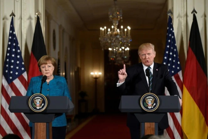 La chancelière allemande, Angela Merkel et le président américain Donals Trump à la Maison Blanche, le 17 mars 2017 à Washington