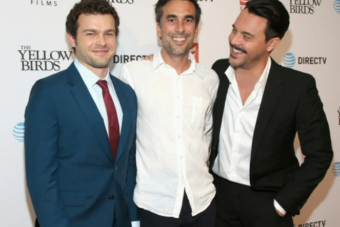 L'acteur Alden Ehrenreich, le réalisateur Alexandre Moors et l'acteur Jack Huston lors de la première du film "The Yellow Birds", le 6 juin 2018 à Hollywood