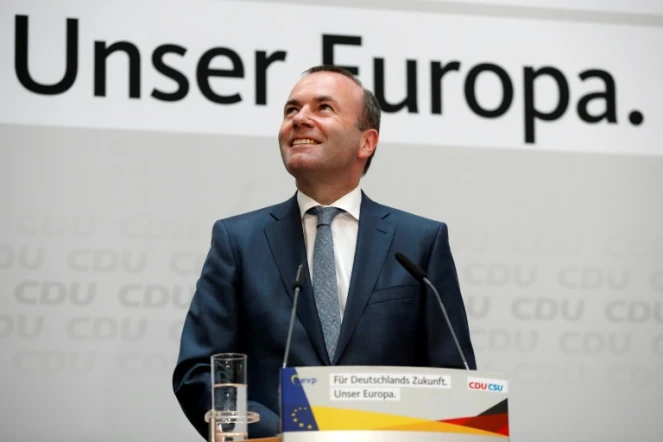 Manfred Weber (chef de file du Parti populaire européen (PPE), s'exprime après les premiers résultats des élections européennes, le 26 mai 2019 à Berlin 