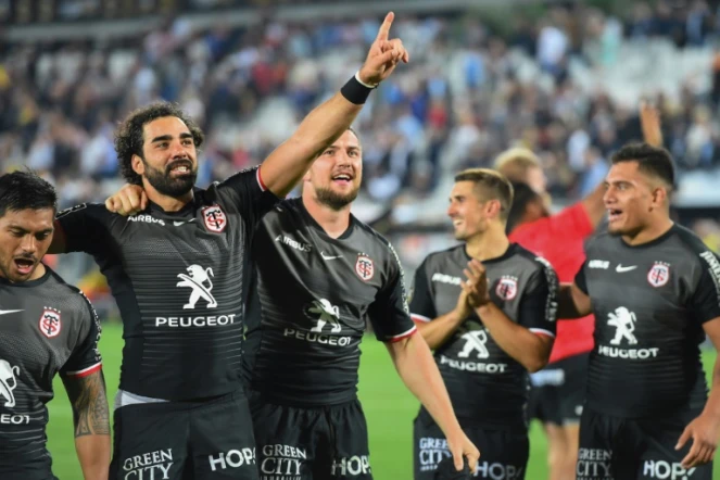 Les Toulousains savourent leur qualification pour la finale du Top 14 à l'issue de  leur victoiure sur La Rochelle à Bordeaux, le 8 juin 2019