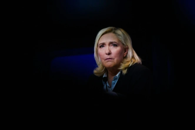 La candidate du RN à la présidentielle  Marine Le Pen lors d'un meeting à Vallauris, dans le sud de la France, le 11 février 2022