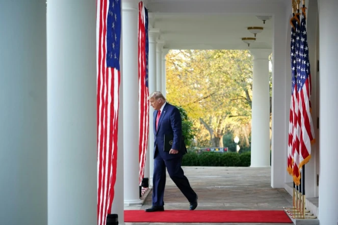 Donald Trump arrive dans les jardins de la Maison Blanche pour une déclaration sur le coronavirus le 13 novembre 2020