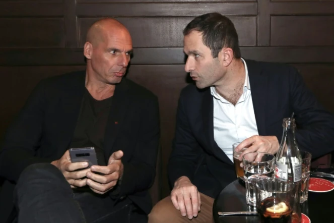 Yanis Varoufakis (G)  et Benoit Hamon, le 21 juin 2018 à Paris