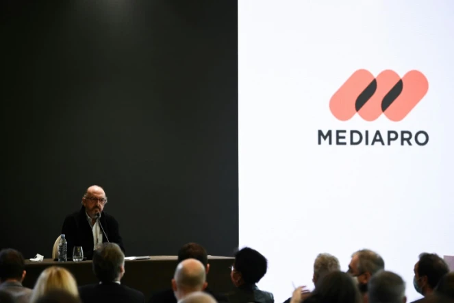 Jaume Roures le président du groupe Mediapro lors d'une conférence de presse le 21 octobre 2020 à Paris.