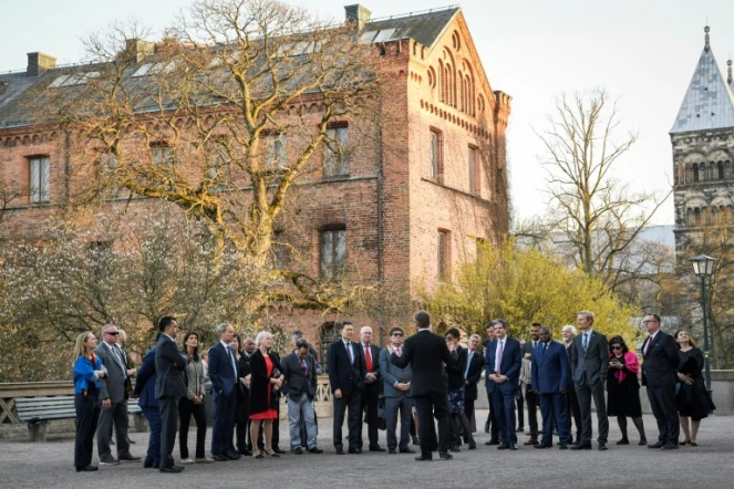 Les membres du Conseil de sécurité des Nations unies lors d'une visite à Lund, le 20 avril 2018 en Suède