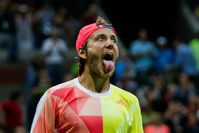 Lucas Pouille après sa victoire contre Rafael Nadal à l'US Open, le 4 septembre 2016 à New York