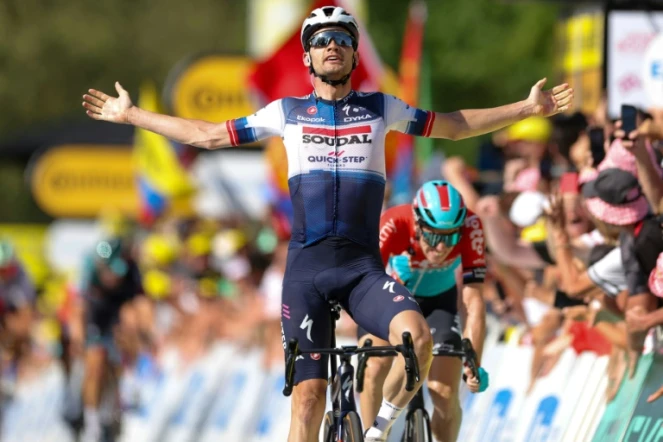 Le Danois Kasper Asgreen, vainqueur de la 18e étape du Tour de France, le 20 juillet 2023 à Bourg-en-Bresse