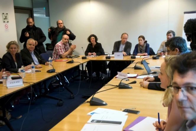 Des représentants syndicaux réunis au Medef à Paris pour des négociations sur l'assurance chômage, le 11 janvier 2018