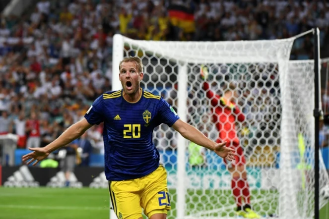 L'attaquant suédois Ola Toivonen buteur contre l'Allemagne à Sotchi, le 23 juin 2018