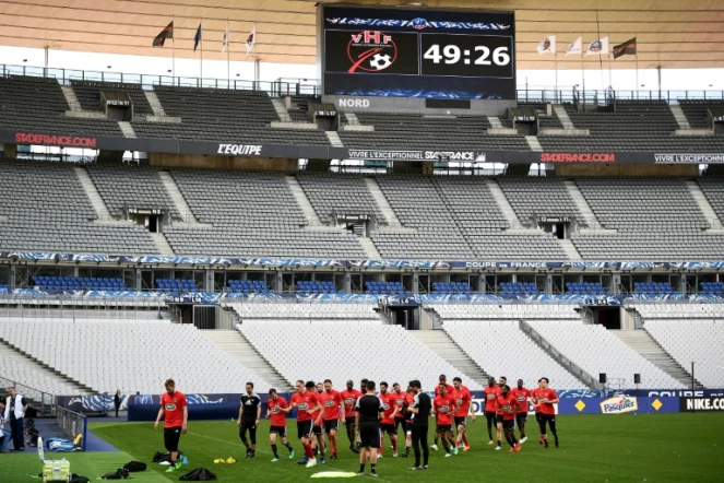 L'équipe des Herbiers lors d'un entraînement au Stade de France, le 7 mai 2018, à la veille de la finale de la Coupe de France contre le PSG 